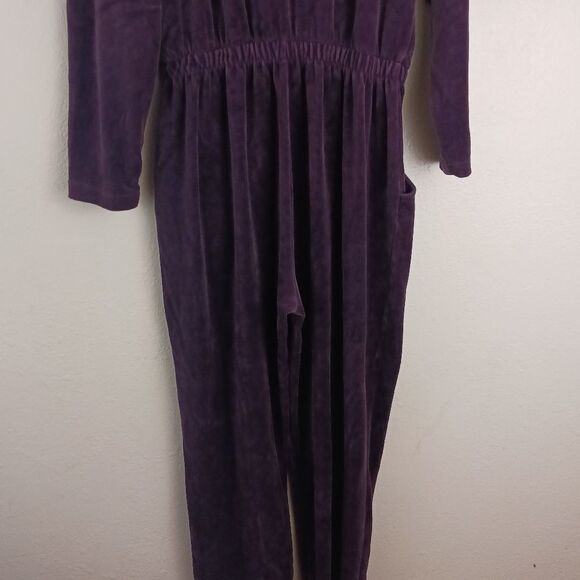Essential elements purple velvet long sleeve  elastic waist jumpsuit size M - Picture 7 of 7